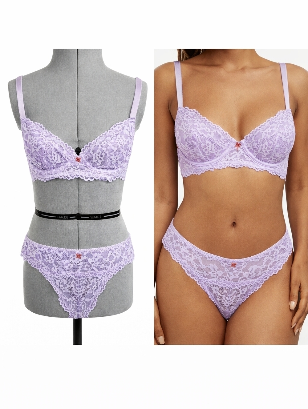 Savage X Fenty Floral Lace Unlined Bra & Cheeky Panty (Small) Set in Purple 32B